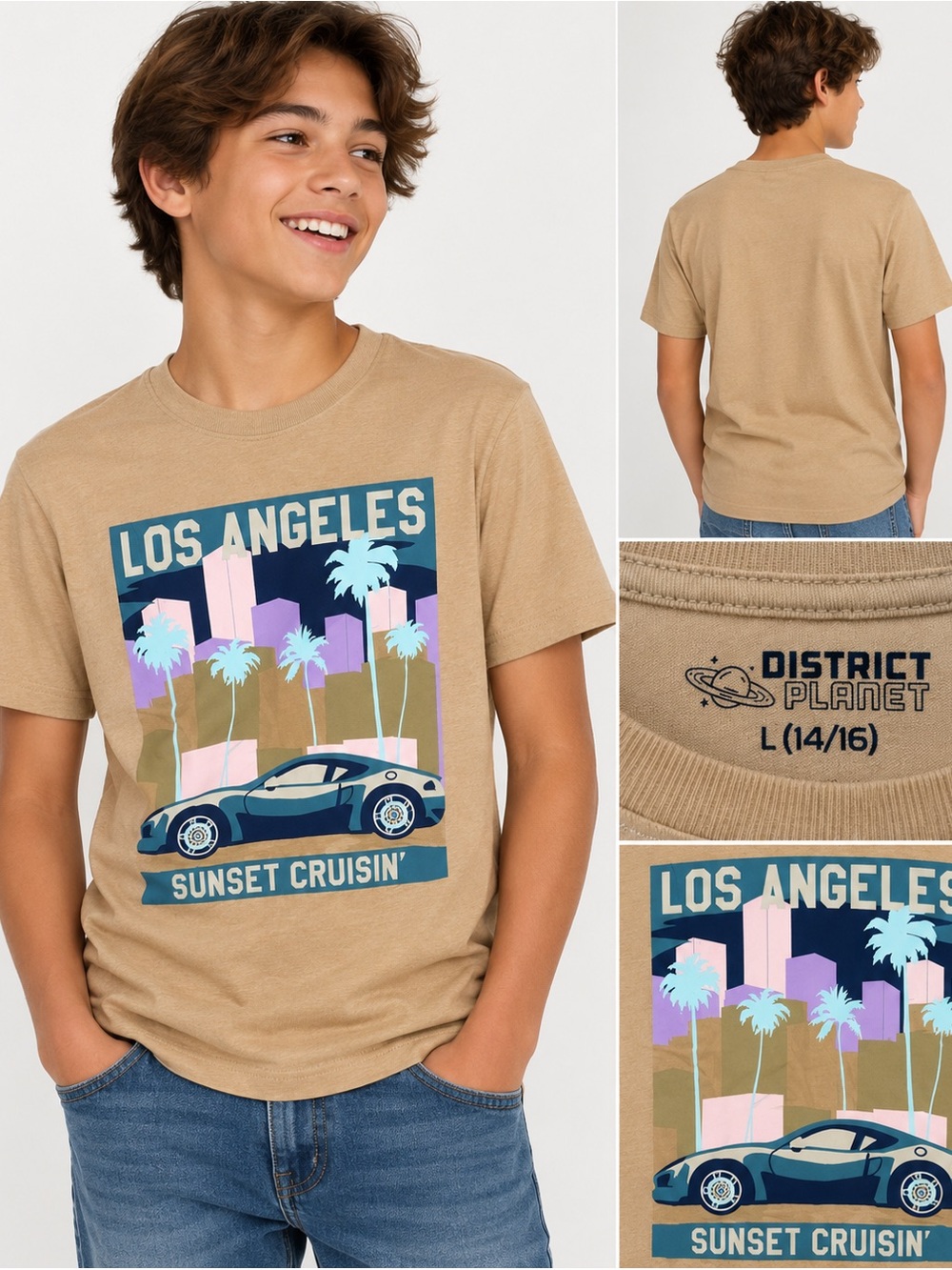 District Planet Boys 14/16 Los Angeles Sunset Cruisin Graphic Tee NWT